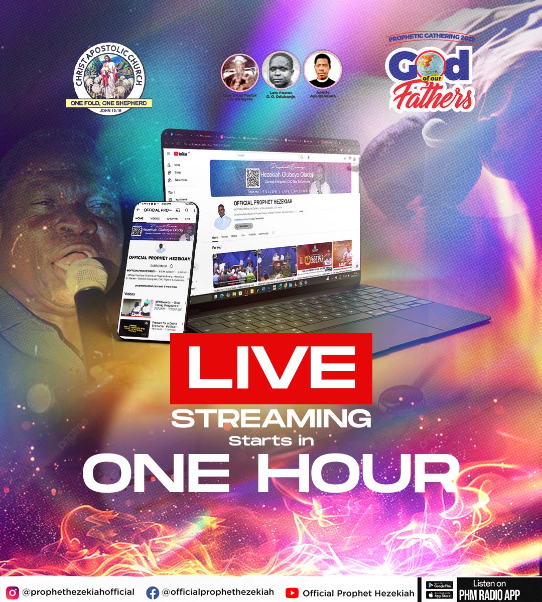 phm_live's tweet image. ⏳ 1 HOUR TO GO! ⏳

🔥 GOD OF OUR FATHER '25 – LIVE TONIGHT! 🔥

📍 Oba I.B. Akinyele’s House

🕔 5:00 PM WAT – Just 1 hour to go!

Don't miss this divine moment! 🙏✨

#GodOfOurFather25 #1HourToGo #DivineEncounter #BreakthroughNight