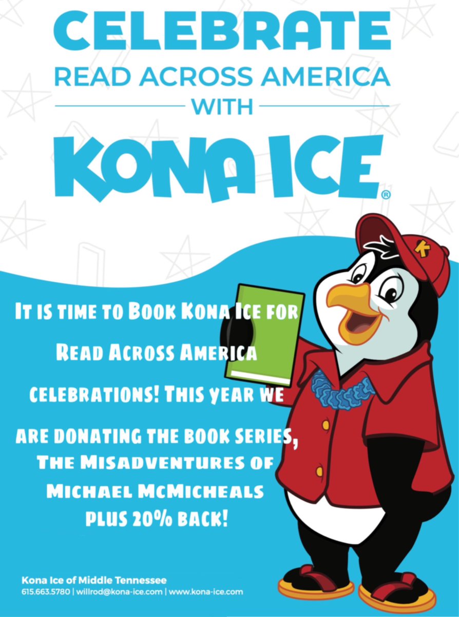 📚✨ Make Read Across America Week Even Cooler with Kona Ice! ✨📚

Principals &amp; Librarians! Want to make March 2nd-6th extra special for your students? Let Kona Ice bring the fun of reading + sweet treats to your school!

📧 WillRod@Kona-ice.com
📧 MidTN@Kona-ice.com