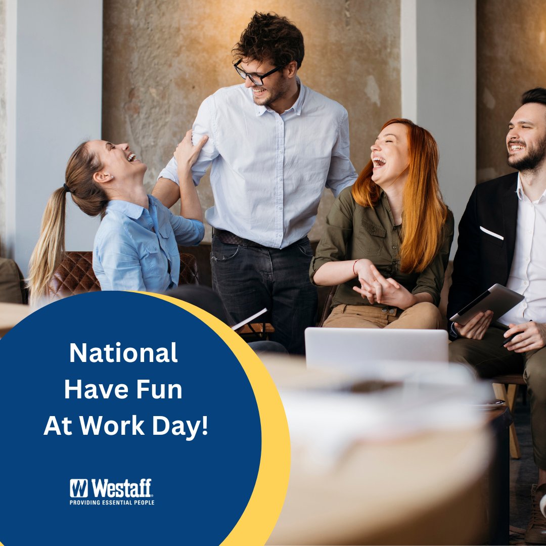 Westaff_CT_MA's tweet image. Happy National Have Fun at Work Day! 🎉 Share with us in the comments how you have a great time in the workplace! 💼😊 #HaveFunAtWorkDay #WorkplaceFun #EmployeeEngagement