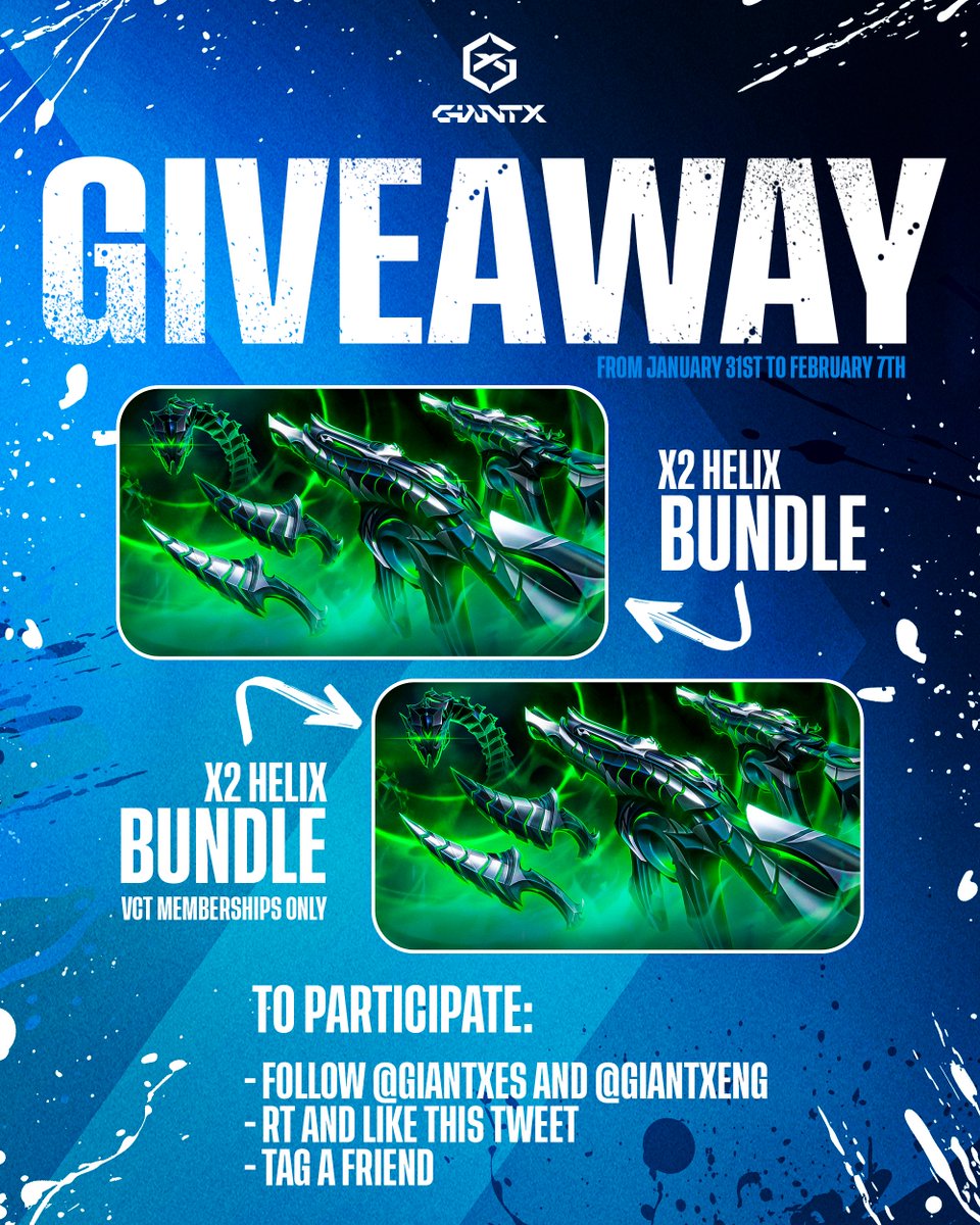 🚨HELIX BUNDLE GIVEAWAY🚨

To participate:

👤Follow <a href="/GIANTXES/">GIANTX</a> and <a href="/GIANTXENG/">GIANTX</a>
🔁RT and like this post.
💬Tag a friend.

If you buy our GX VCT Bundle and join our VCT Membership you will enter in a EXCLUSIVE giveaway with two more Helix Bundles!
