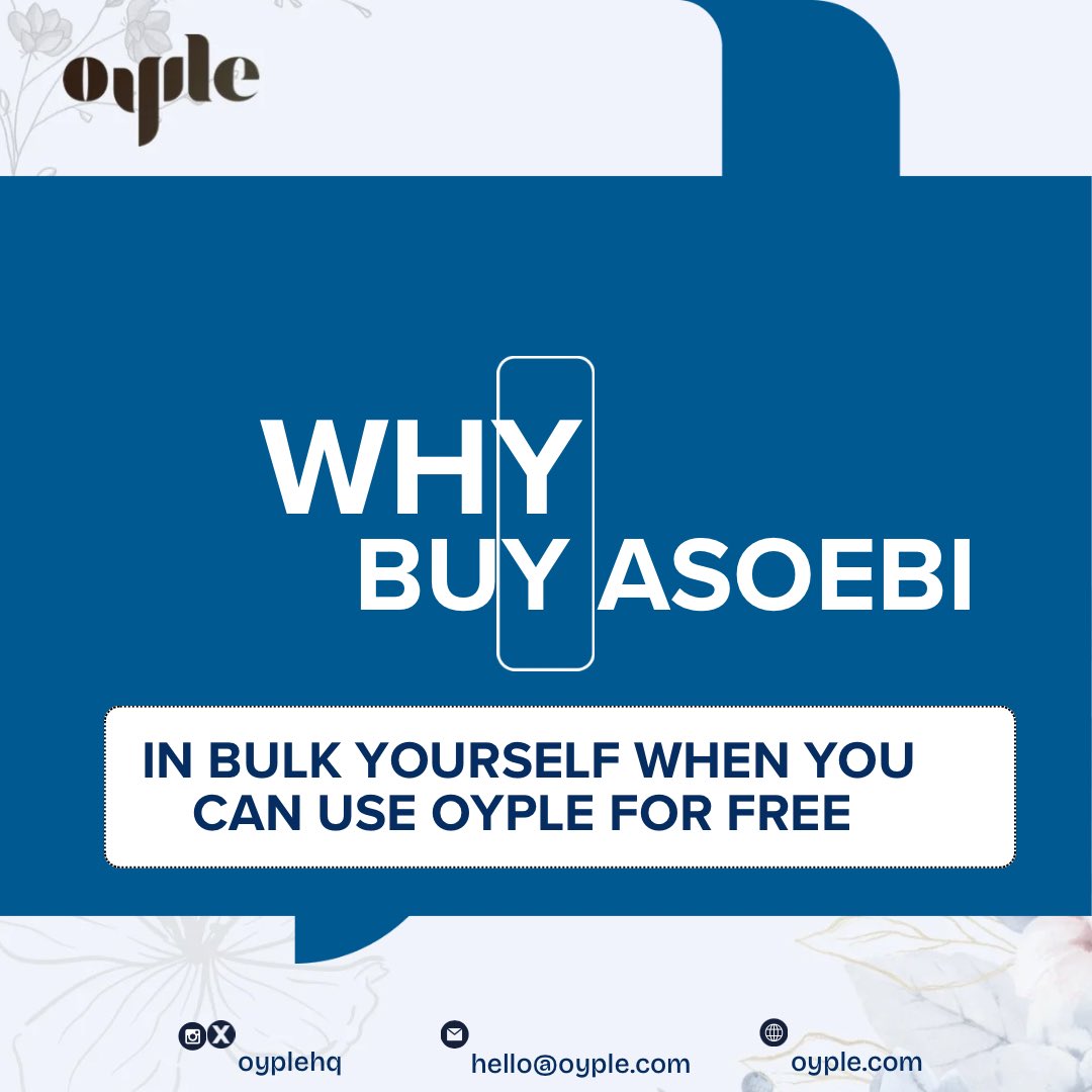 OypleHq's tweet photo. Why settle for stress when you get the best from using Oyple?

Get to plan your Event without packing and distributing your Asoebi yourself 💫 

https://t.co/uUwONWVTuY https://t.co/H328b9xc1h