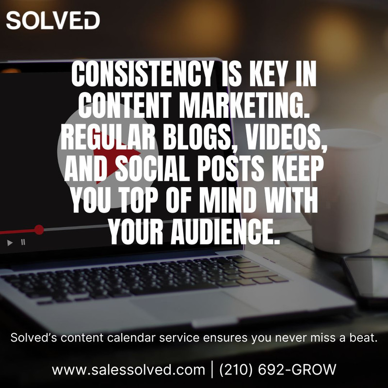 SolvedCEO's tweet image. Consistency is key in content marketing. Regular blogs, videos, and social posts keep you top of mind with your audience. Solved’s content calendar service ensures you never miss a beat.  rfr.bz/t51de23