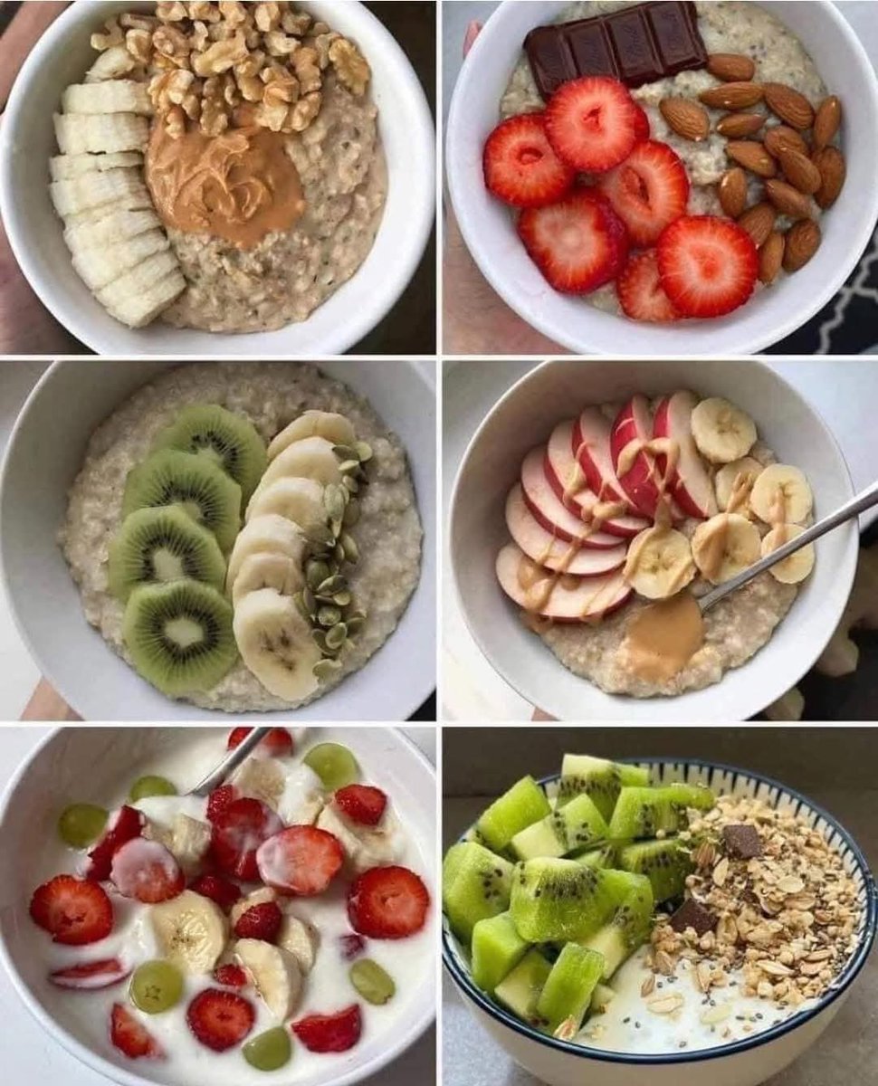 NutriologoGiron's tweet photo. Idea de desayunos dulces 

✅ Avena hidratada con leche de almendras, crema de maní 🥜 plátano 🍌 nueces
✅ Avena hidratada con leche de avena, almendras fresas 🍓 y chocolate 🍫 sin azúcar
✅ Avena hidratada con leche de coco 🥥 Kiwi 🥝 plátano 🍌
✅ Avena con manzana 🍎 y plátano 🍌 crema de maní
✅ Fresas 🍓 Uvas y plátano 🍌 con yogurt natural
✅ Yogurt natural con cereal o granola y Kiwi 🥝