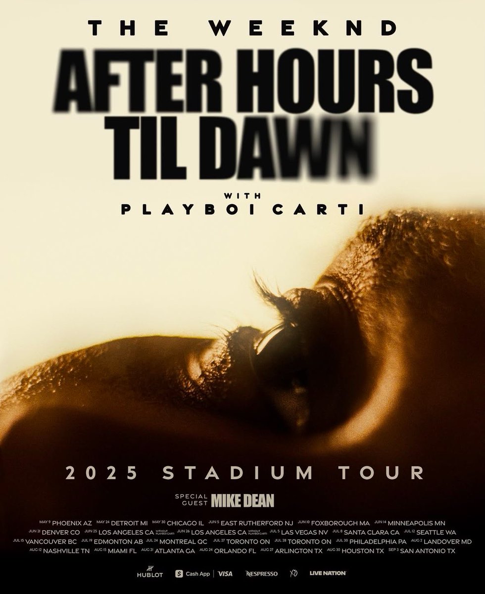 nfr_podcast's tweet photo. THE WEEKND
PLAYBOI CARTI
MIKE DEAN

AFTER HOURS TIL DAWN
STADIUM TOUR 🏟️

🚨MAY 9TH — SEPT 3RD🚨

▫️Cash App Card presale starts 2/6 https://t.co/ZsQwrTVYJl