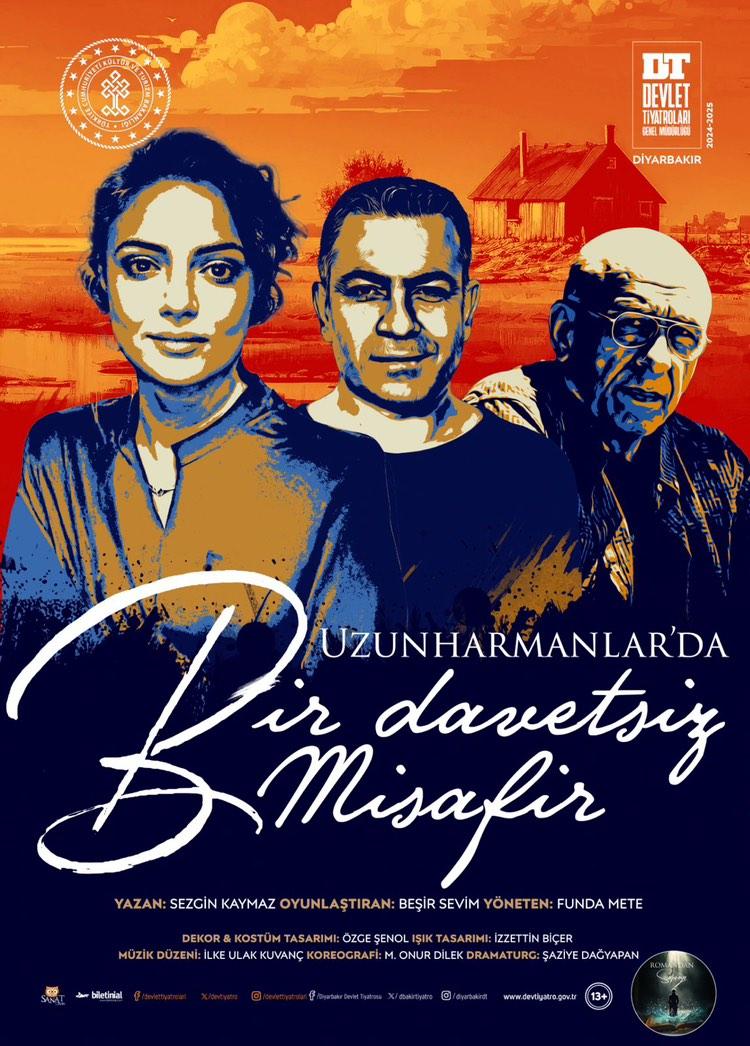Beşir Sevim'in oyunlaştırdığı, Funda Mete'nin yönettiği Uzunharmanlar'da Bir Davetsiz Misafir Diyarbakır Devlet Tiyatrosu'nda prömiyer yapıyor. Türkiye turnesi için Devlet Tiyatroları programını takip edebilirsiniz.
