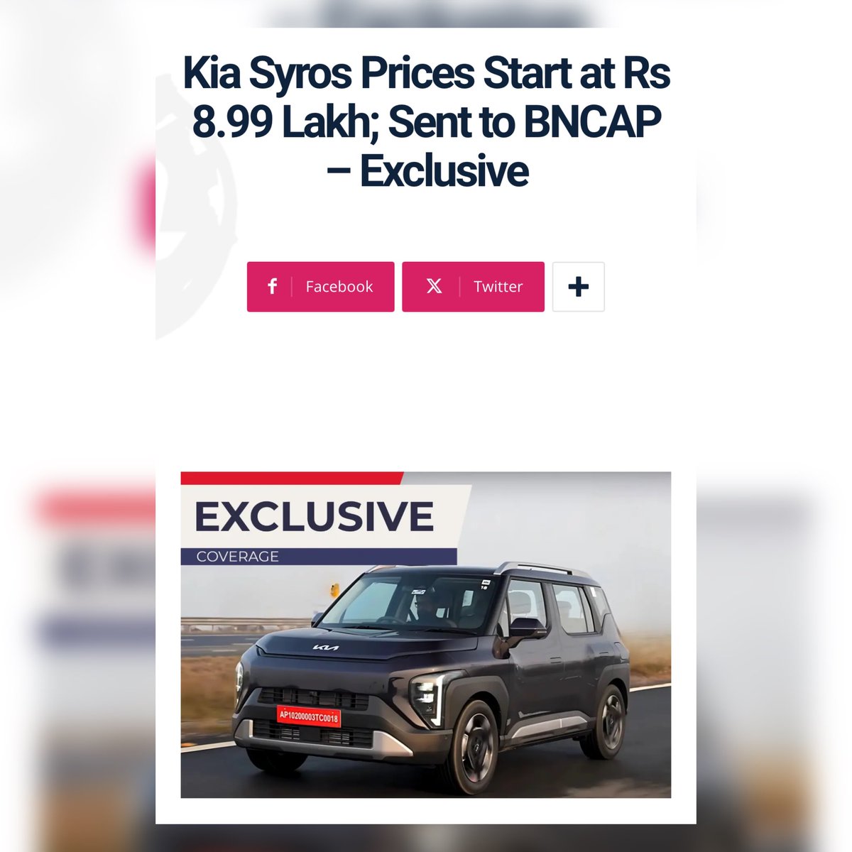 Great pricing I must say for the base and mid trims - indiacarnews.com/news/kia-syros… <a href="/IndiaCarNews/">IndiaCarNews</a>