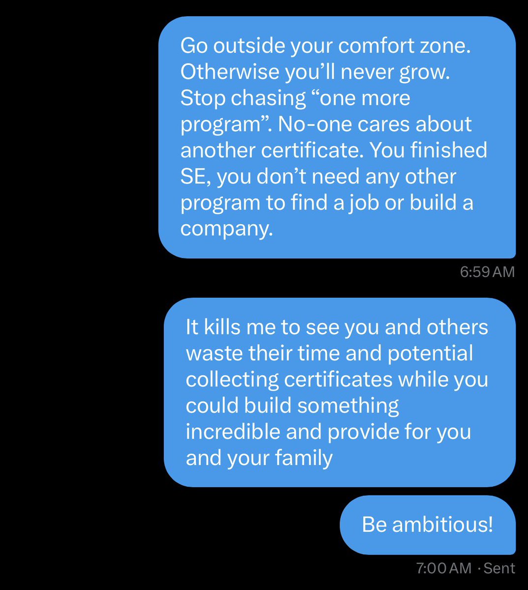 If you are an #ALX_SE grad, please, stop chasing ‘one more certificate.’ Too many of you are wasting their time and potential collecting useless programs’ certificates no-one cares about, in reality only because it’s easier than going outside your comfort zone and doing the