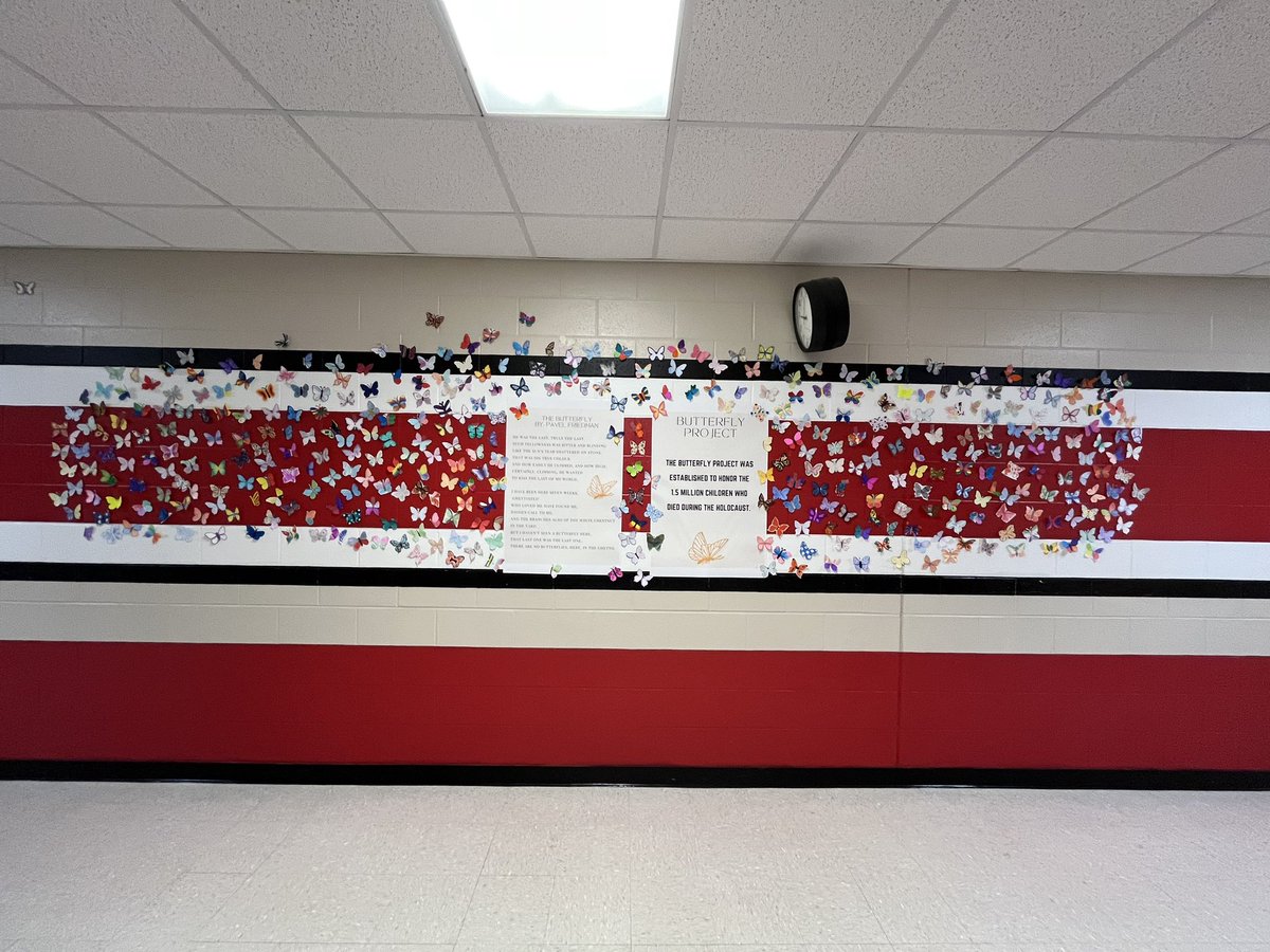 Mr_Lofton_'s tweet photo. Student-made butterflies in honor of Holocaust Remembrance Week and for the 1.5 million children lost during the Holocaust.
Each butterfly is unique and serves as a reminder of hope and compassion.
#HolocaustRemembranceWeek
#TheButterflyProject
@humble_SocSt @HumbleISD_WMS https://t.co/vLzivH6psu