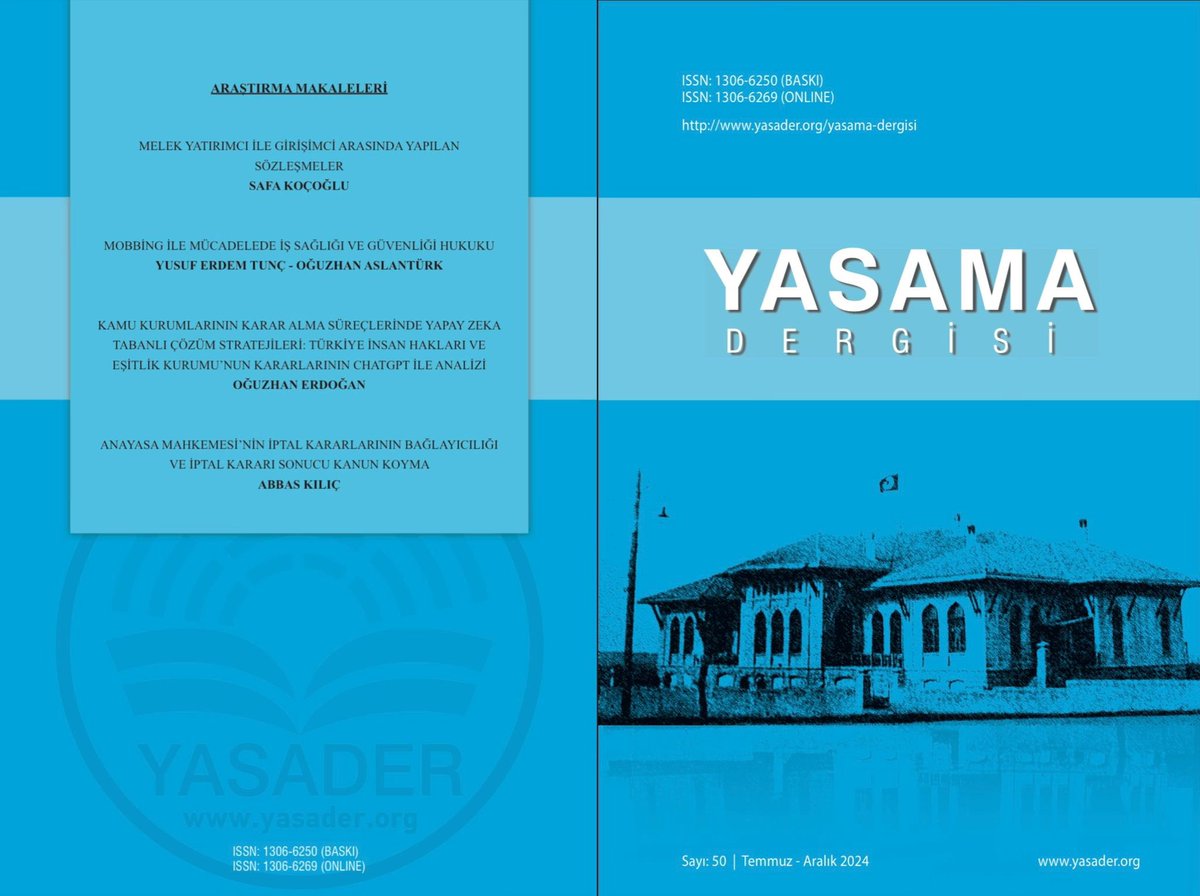 Derneğimizin hakemli yayını olan Yasama Dergisi’nin 50’nci sayısı yayımlandı. Dergimize web sitemizden  yasader.org/yasama-dergisi veya Dergipark’tan dergipark.org.tr/tr/pub/yasamad… ulaşabilirsiniz. İyi okumalar dileriz.