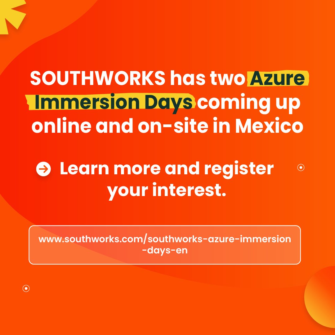 southworks's tweet image. 5/5 📆 Exciting events coming up:
➡️ Microsoft Gaming Immersion Day – Virtual, March 5th 🎮 Register now: angelbeat.com/gammar 
 ➡️ Azure Immersion Day – On-site in Mexico City, Feb 25th 🇲🇽 DM us to register! 🎟️
#SOUTHWORKS #TechInnovation #ImmersionDays