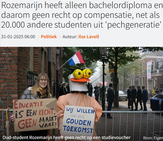 Bij invoering BaMa-stelstel werd verteld dat Bachelor een volwaardig diploma was
Maar nu oordeelt kabinet anders
en heb je geen recht op compensatie 🤨 eenvandaag.avrotros.nl/item/rozemarij…

Piraten willen WEL volledige compensatie voor genaaide 'pech'-generatie! #eenvandaag #student #bachelor