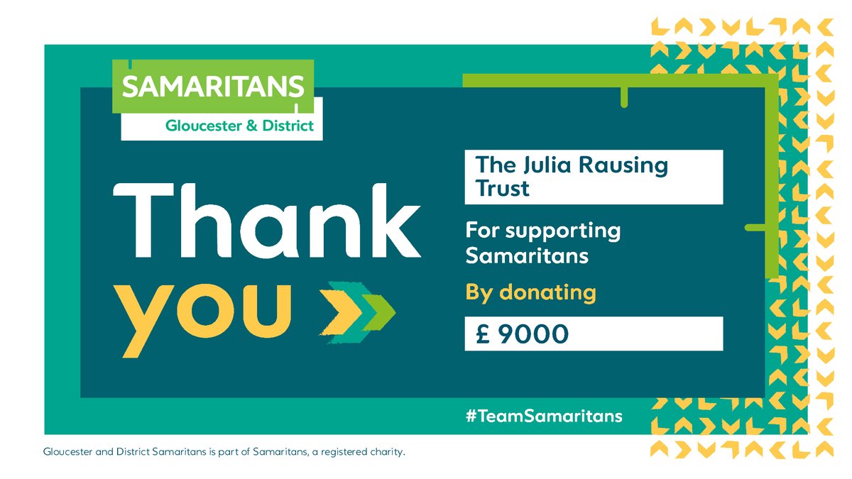 Glos & District Sams (@glossamaritans) on Twitter photo We are delighted to have been awarded support from The Julia Rausing Trust in December to fund our branch activity over the winter period. This brilliant donation will help us to continue our support of our callers through this time of higher demand. <a href="/JuliaRTrust/">Julia Rausing Trust</a> <a href="/samaritans/">Samaritans</a> 💚 We are delighted to have been awarded support from The Julia Rausing Trust in December to fund our branch activity over the winter period. This brilliant donation will help us to continue our support of our callers through this time of higher demand. <a href="/JuliaRTrust/">Julia Rausing Trust</a> <a href="/samaritans/">Samaritans</a> 💚
