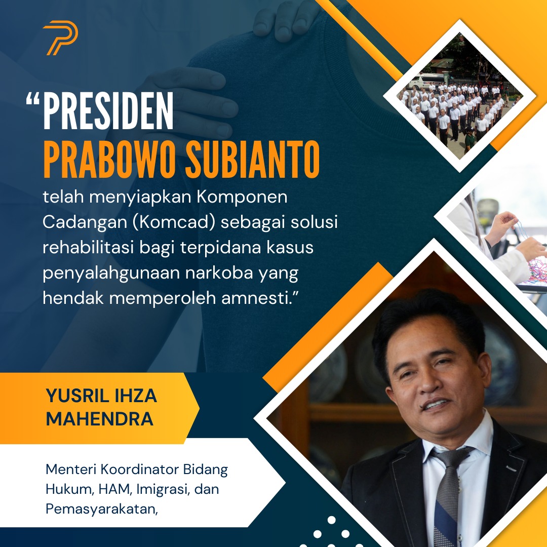 partofBNN's tweet photo. "Presiden Prabowo menyiapkan Komcad sebagai solusi rehabilitasi bagi terpidana narkoba. Hal ini adalah langkah strategis untuk pemulihan dan pengabdian bagi bangsa. 💪🇮🇩"

#RehabilitasiMenujuMasaDepan
#BersihDariNarkoba
#PrabowoUntukIndonesia https://t.co/cUB6XPuEcR