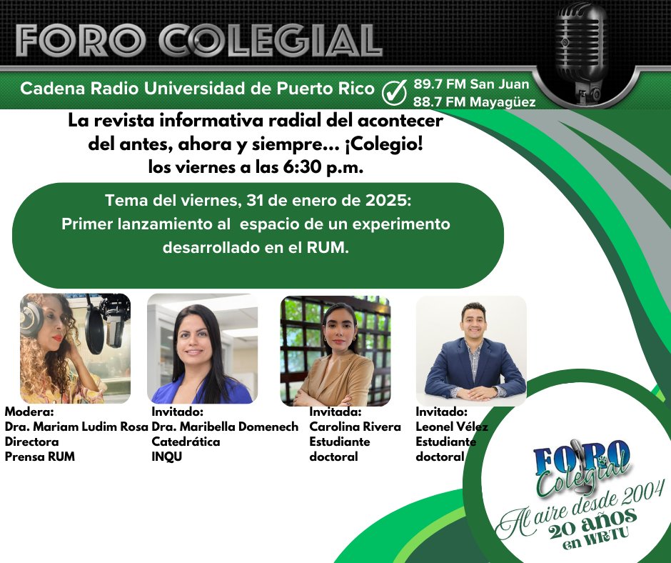 LOS VIERNES EN LA TARDE SON DE FORO COLEGIAL
Este viernes, 31 de enero de 2025, la doctora Maribella Domenech y sus estudiantes graduados, Carolina Rivera Crespo, de doctorado, y Leonel Vélez Román, de maestría en transición hacia el doctorado. <a href="/RullanAgustin/">Agustin Rullan</a> <a href="/UPR_Oficial/">UPR</a>