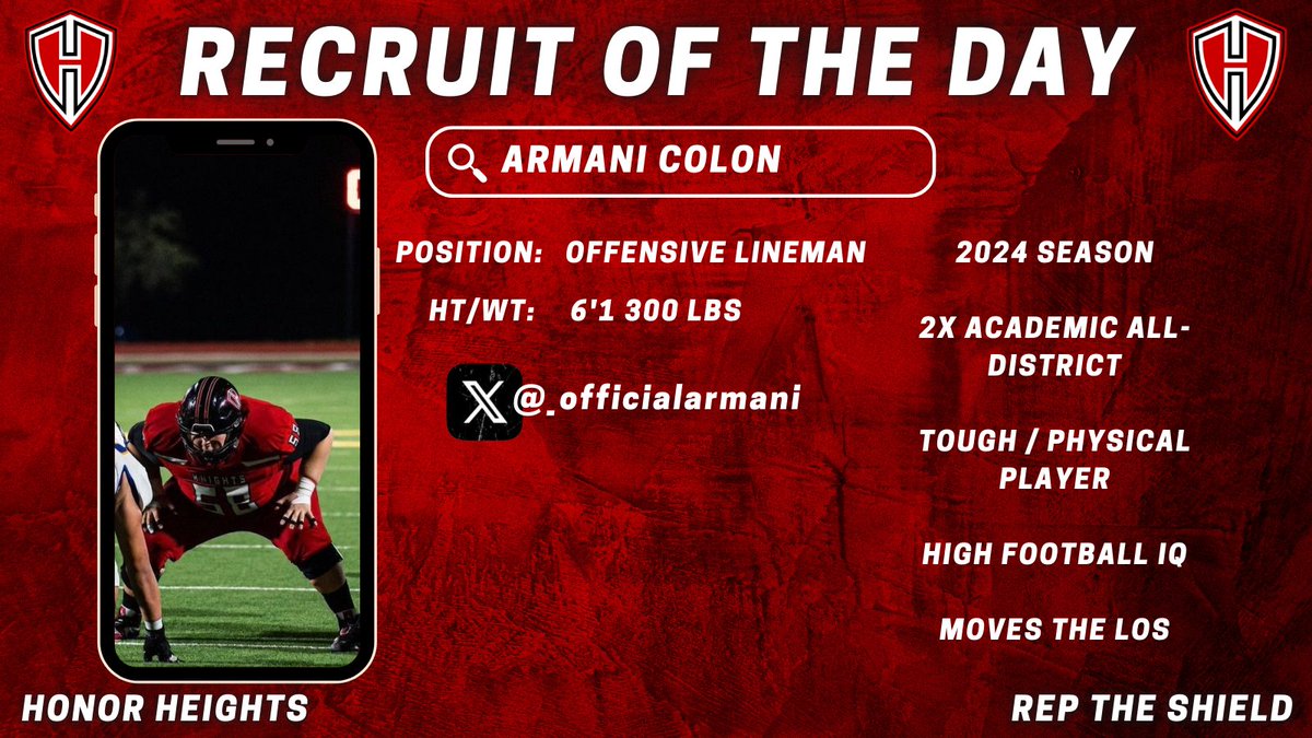 RecruitTheShield (@recruitheights) on Twitter photo Lineman that can move LOS💪 Tough / Physical interior OL😤 2x Academic All-District‼️ <a href="/HHKnights_FB/">Harker Heights Football</a> <a href="/MarkHum7/">Mark Humble</a> <a href="/coach_t_ritchie/">Todd Ritchie</a> <a href="/CoachLoganBrock/">Logan Brock</a> <a href="/coachrebbrock/">coachrebbrock</a> <a href="/JDMarrow/">JD Marrow</a> <a href="/KilleenISD_/">KISD Sports</a>
hudl.com/profile/165556…
#RepTheShield🛡️ #HonorHeights⚔️ Lineman that can move LOS💪 Tough / Physical interior OL😤 2x Academic All-District‼️ <a href="/HHKnights_FB/">Harker Heights Football</a> <a href="/MarkHum7/">Mark Humble</a> <a href="/coach_t_ritchie/">Todd Ritchie</a> <a href="/CoachLoganBrock/">Logan Brock</a> <a href="/coachrebbrock/">coachrebbrock</a> <a href="/JDMarrow/">JD Marrow</a> <a href="/KilleenISD_/">KISD Sports</a>
hudl.com/profile/165556…
#RepTheShield🛡️ #HonorHeights⚔️