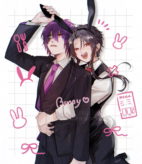 リクエストいただいて描いた黒服&バニーの学隊です🐰🎭🐦‍⬛ 