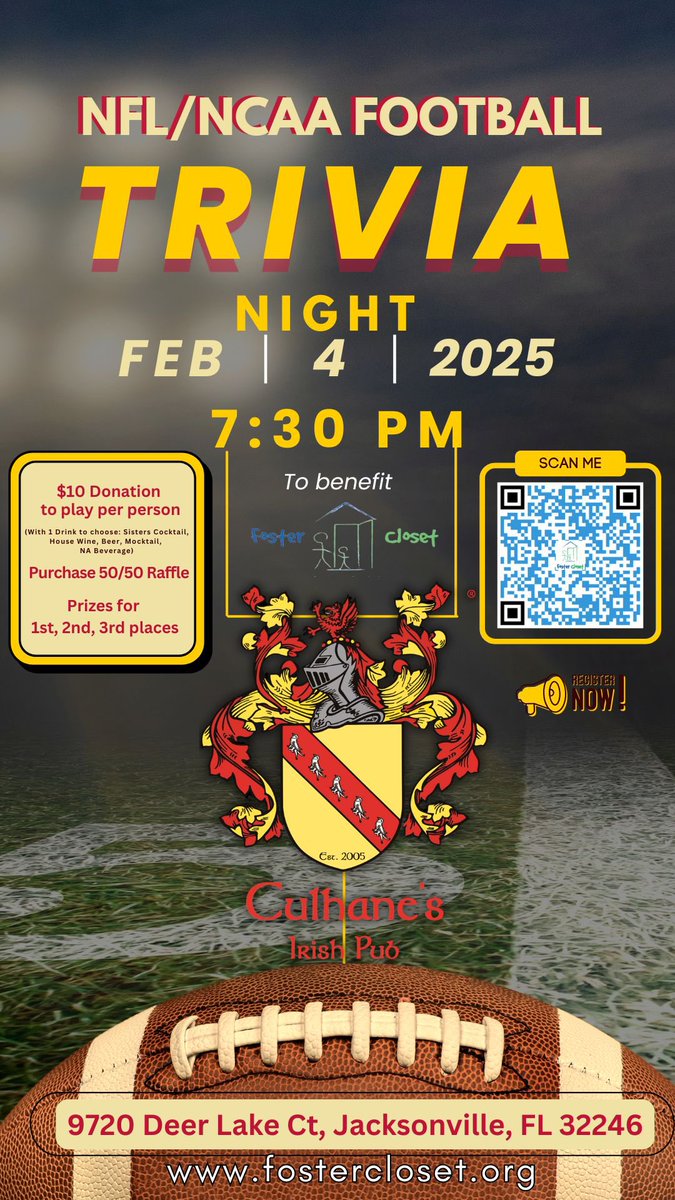 FosterCloset's tweet photo. Join us 2/4 at @cipsouthside raising support for Foster Closet. A $10 donation to playTrivia, gets you 1 Free drink from Culhane's, 5 Sisters Spirit Vodka. All Proceeds Benefit FC Purchase your perperson tix . Thanks Charlie Bravo!
https://t.co/zXGNO1R19M
#trivia https://t.co/AE358WygZU
