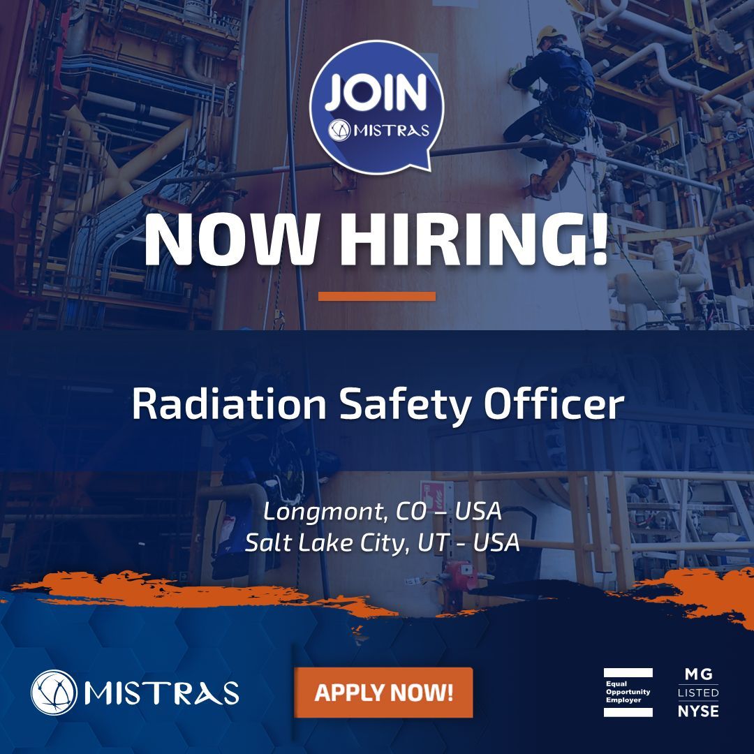 bit.ly/42vJnDk - Job Alert! MISTRAS Group (NYSE:MG) is searching for a Radiation Safety Officer based in Longmont, CO – USA and Salt Lake City, UT – USA. To learn more about this exciting job opportunity, click the link above.

#NDT #Hiring #Safety