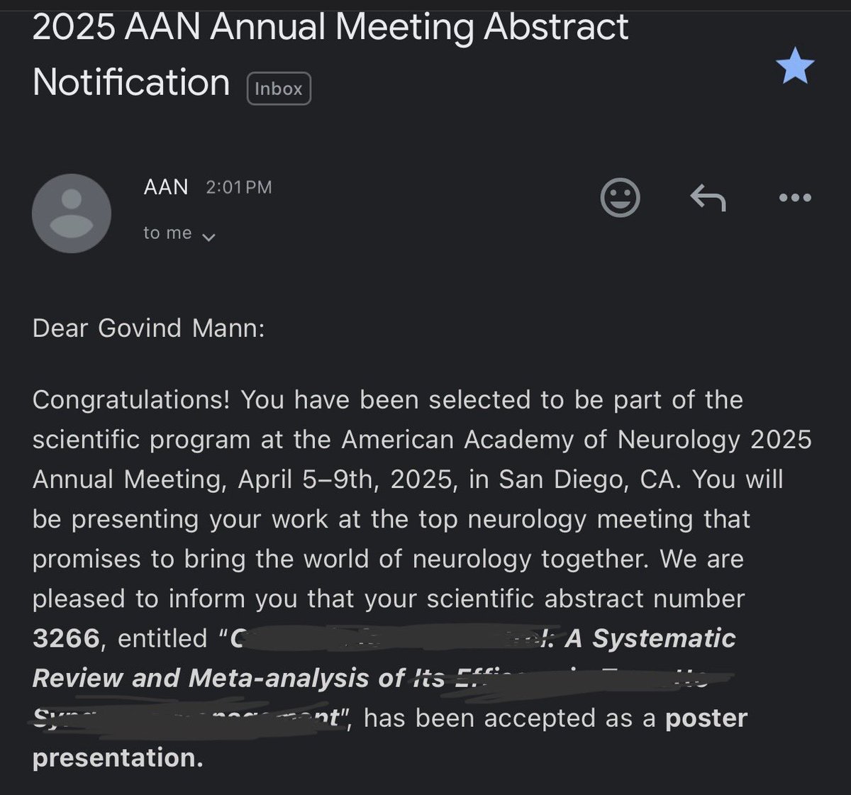 Dr. Govind Singh Mann☄️ (@mann_govind) on Twitter photo I’m thrilled to announce that our paper has been accepted for presentation at the American <a href="/AANmember/">American Academy of Neurology</a> 2025 Annual Meeting! This is an incredible opportunity, and I can't wait to connect with fellow presenters and attendees. Join us at the conference. 🧠 I’m thrilled to announce that our paper has been accepted for presentation at the American <a href="/AANmember/">American Academy of Neurology</a> 2025 Annual Meeting! This is an incredible opportunity, and I can't wait to connect with fellow presenters and attendees. Join us at the conference. 🧠