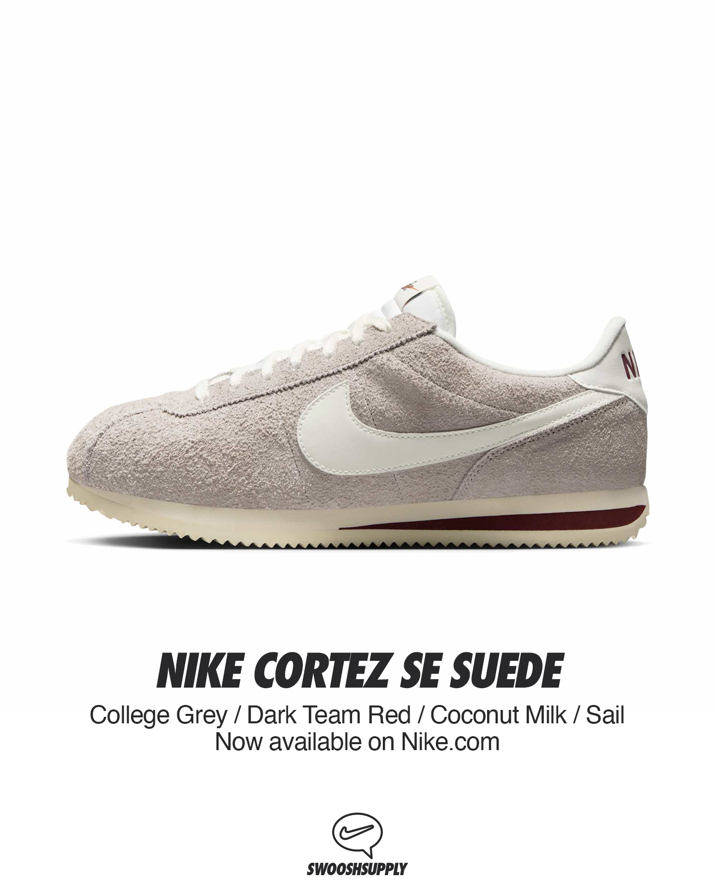 ☆Nike☆ Cortez SE M College Grey Dark Team Red Coconut Milk swoosh supply on X: