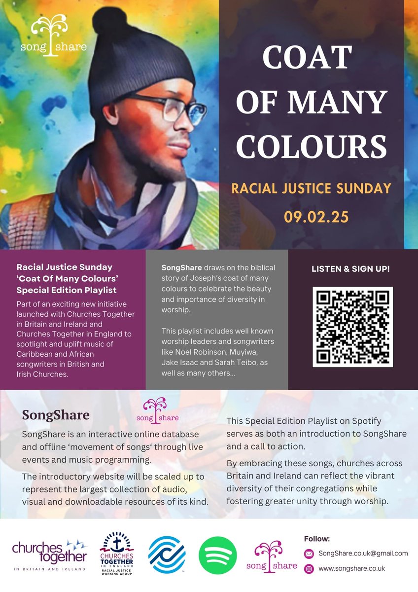 ChurchesEngland's tweet photo. Special edition Spotify playlist launched for #RacialJusticeSunday 2025 🙌🏿🙌🏽🙌🏾

https://t.co/kLu0A4pBdG

Coat of Many Colours features incredible music from Caribbean and African UK artists

An initiative from @ChurchesEngland, @CTBI and  #SongShare 

#ListenTogether https://t.co/uZfQtTBHAH