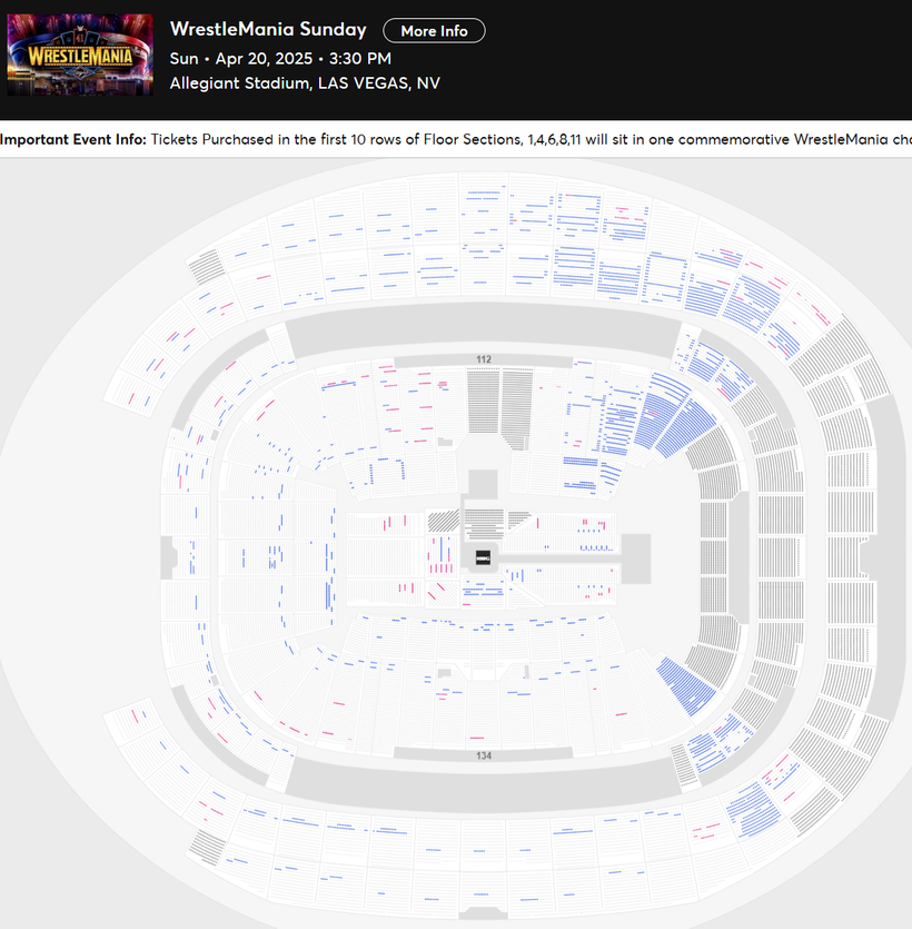 WrestleTix's tweet photo. WrestleMania Sunday
Sun • Apr 20, 2025 • 3:30 PM
Allegiant Stadium, LAS VEGAS, NV

Available Tickets: 5,907
Available Combo Tickets: 878
Current Setup: 51,481
Tickets Distributed: 44,696

🟢 First Count
📅 Days until show: 79
🔢 Every seat on map: 68,143 https://t.co/8fEl8kW8FY