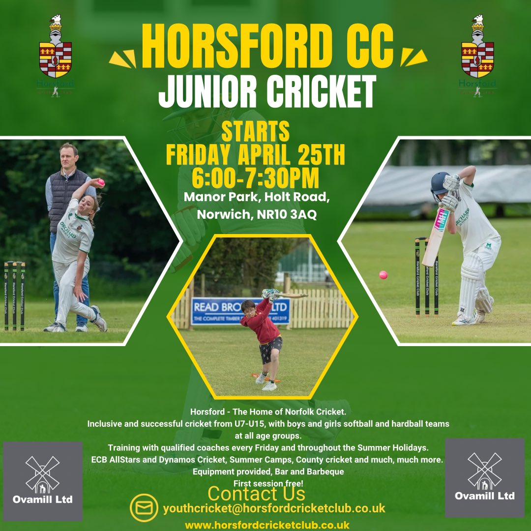 HorsfordCC's tweet image. Youth cricket returns to Manor Park on April 25th. We can’t wait for another exciting summer of youth cricket!
#HCC #HCCYouth