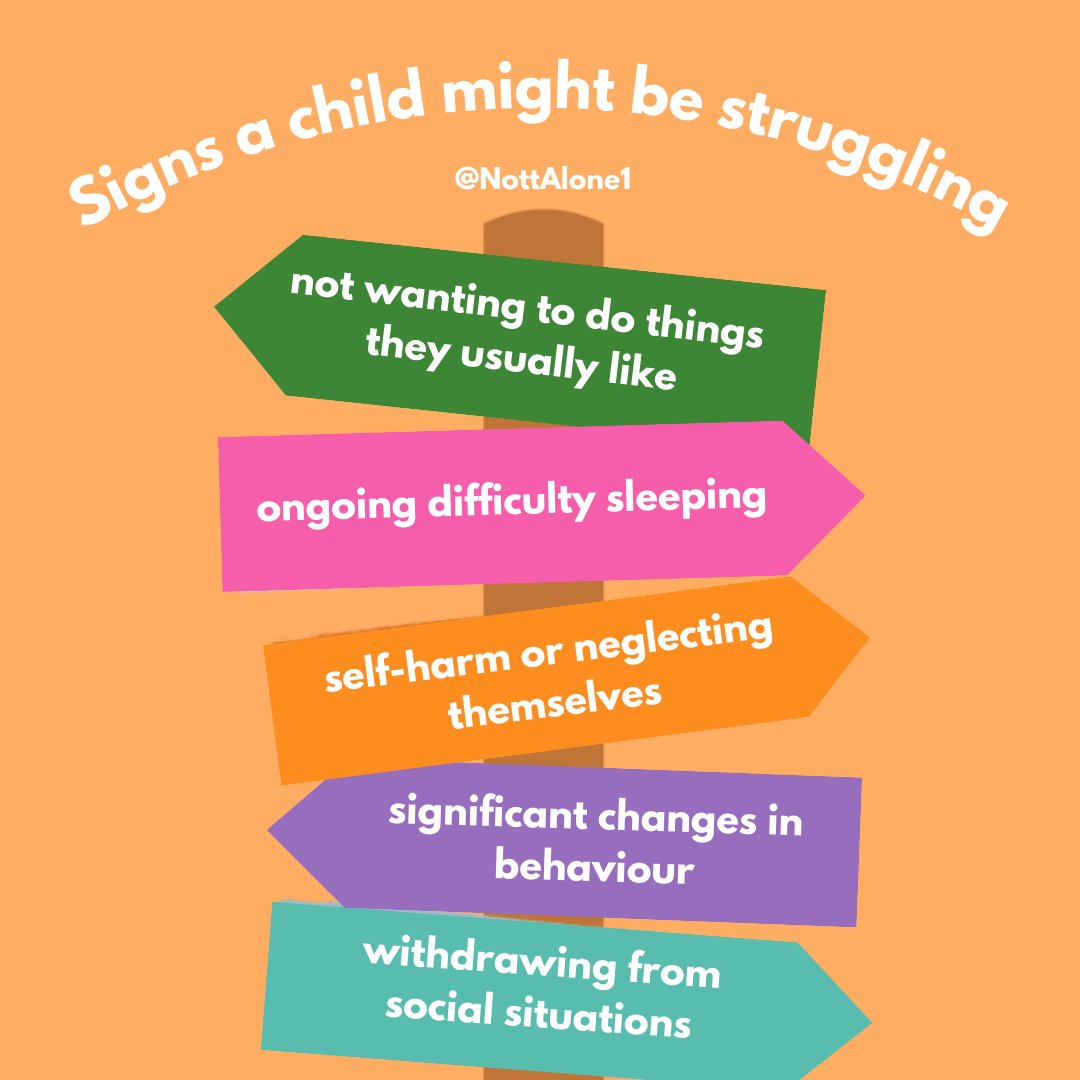 A child or young person might not always tell you when they are struggling but there may be signs that they are. If you recognise any of the signs and feel a child or young person you know might be struggling use the #NottAlone website for support.

#ChildrensMentalHealthWeek