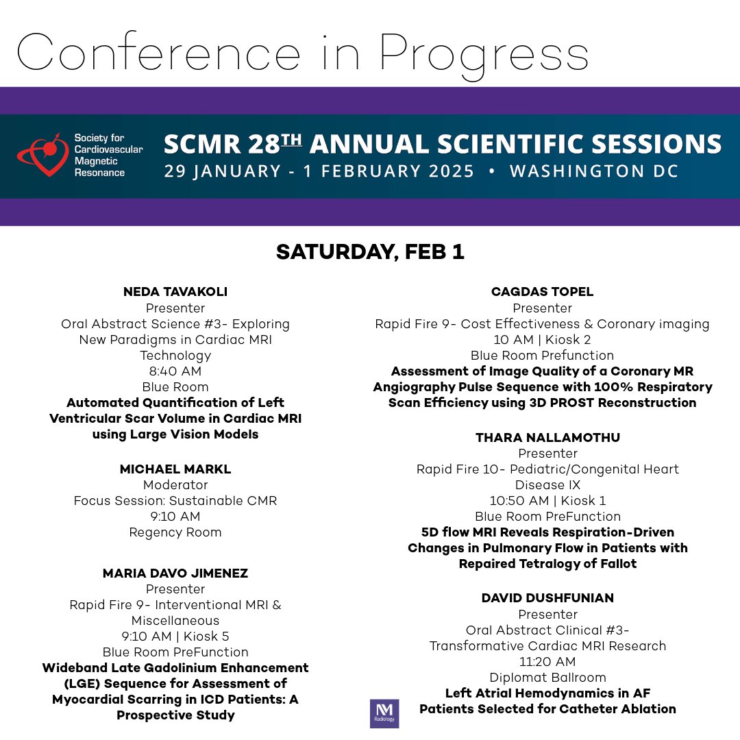 Northwestern Radiology (@nuradiology) on Twitter photo Don't miss presentations by Neda Tavakoli, Maria Davo Jimenez, Cagdas Topel, Thara Nallamothu, and David Dushfunian on Saturday at #SCMR2025. <a href="/SCMRorg/">Society for Cardiovascular Magnetic Resonance</a> <a href="/DavidDushfunian/">David Dushfunian</a> <a href="/Neda_TV/">Neda Tavakoli</a> <a href="/cagdastpl/">Çağdaş Topel</a> Don't miss presentations by Neda Tavakoli, Maria Davo Jimenez, Cagdas Topel, Thara Nallamothu, and David Dushfunian on Saturday at #SCMR2025. <a href="/SCMRorg/">Society for Cardiovascular Magnetic Resonance</a> <a href="/DavidDushfunian/">David Dushfunian</a> <a href="/Neda_TV/">Neda Tavakoli</a> <a href="/cagdastpl/">Çağdaş Topel</a>