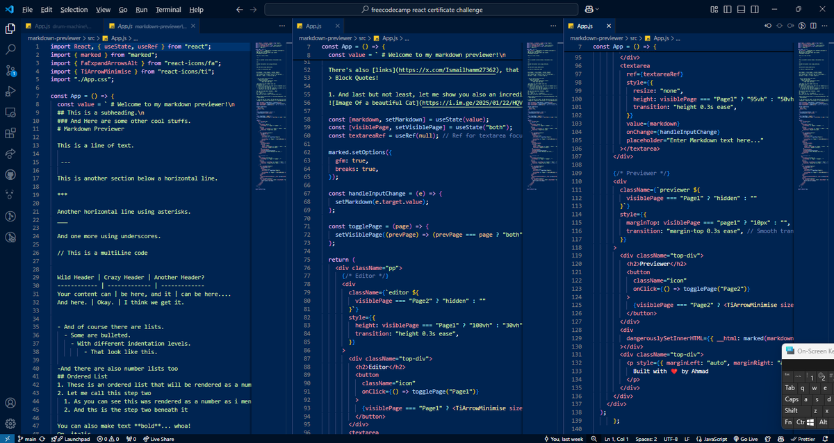 Ismailhamm27362's tweet photo. 📝 Built a Markdown Previewer using React! Now, I can write &amp; preview markdown in real-time. What do you think? 👀 Try it out &amp; drop your feedback! 
#ReactJS #webdevelopment
https://t.co/VlRzRj5gw8 https://t.co/KgrBkoPmub