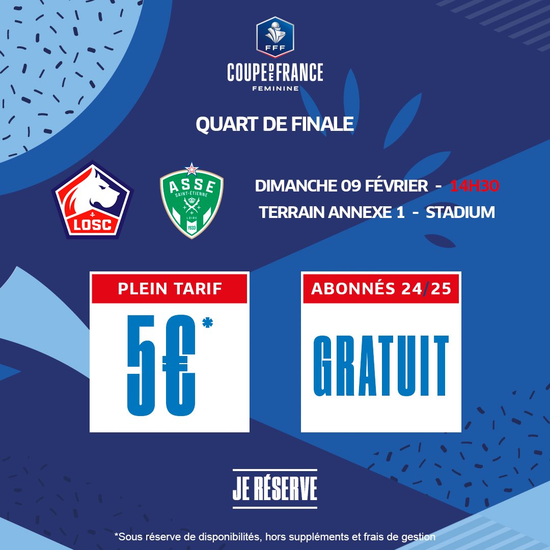 Nos Lilloises qui affrontent l’ASSE (D1) en quart de finale de la <a href="/coupedefrance/">Хамидов Мехродж</a> auront besoin de votre soutien pour créer l’exploit ! 

Tous au stade le dimanche 09 février 👉 eu1.hubs.ly/H0ghj3z0

#LOSCASSE