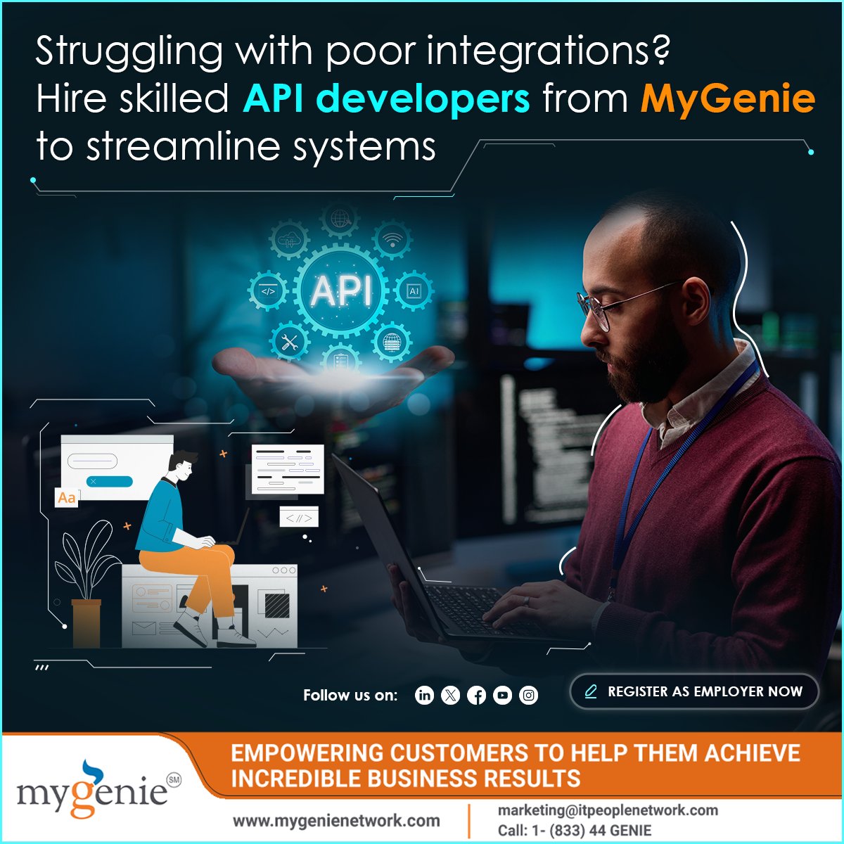 mygenienetwork's tweet image. Struggling with poor integrations? 🚧
Ensure seamless system performance with skilled API developers from MyGenie
💼 Register as an Employer now on MyGenie:
mygenienetwork.com/RegistrationPa…
mygenienetwork.com
#ApiDevelopers #MyGenie #Consultants #softwareintegration #Platform #CEO
