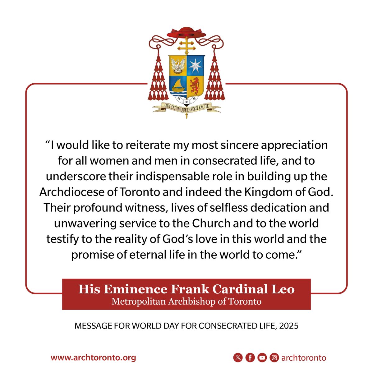 archtoronto's tweet photo. Read Frank Cardinal Leo's Message for World Day of Prayer for Consecrated Life (February 2, 2025): https://t.co/gcY0nVANXG #catholicTO #ConsecratedLife https://t.co/DPtQoLvjig