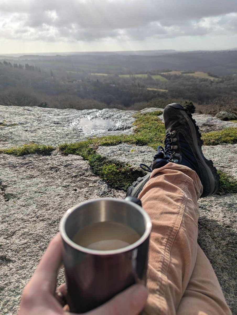 Lunch and coffee with my lovely husband on Dartmoor while the sun shines through the clouds. ❤️ #devonlife