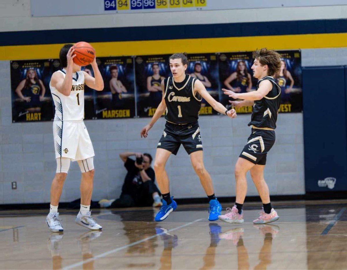 Senior Spotlight - Jeffrey Frey and Arlen Belmer on defense for the Corunna varsity boys basketball 🏀 team. <a href="/jeffreyfrey_/">Jeffrey Frey</a> <a href="/ArlenBelmer/">Arlen Belmer</a>