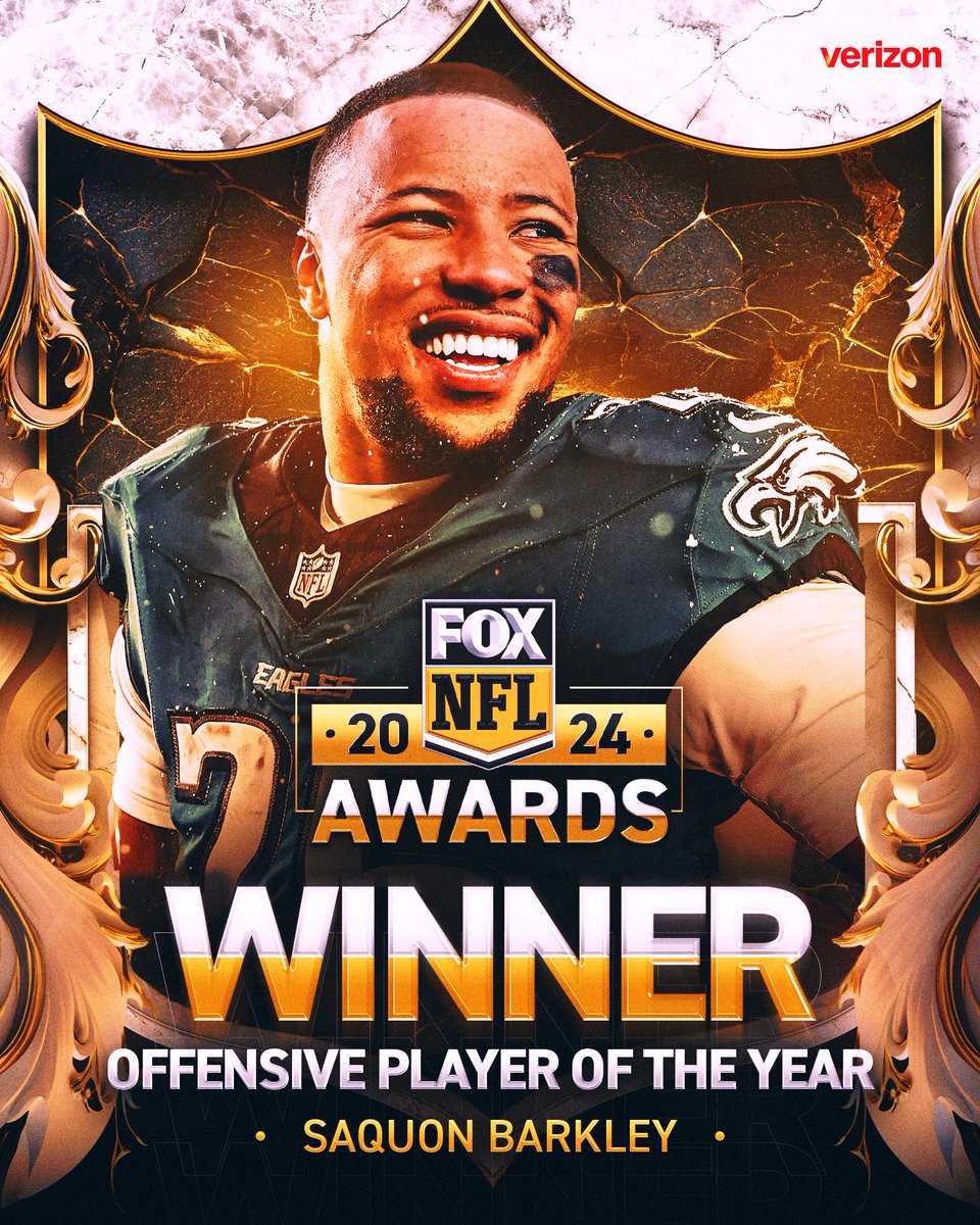 NFL on FOX Podcast (@nflonfoxpod) on Twitter photo Your 2024 Offensive Player of the Year is <a href="/Eagles/">Philadelphia Eagles</a>
RB Saquon Barkley, as voted on by NFL on FOX fans! 🤩 Your 2024 Offensive Player of the Year is <a href="/Eagles/">Philadelphia Eagles</a>
RB Saquon Barkley, as voted on by NFL on FOX fans! 🤩