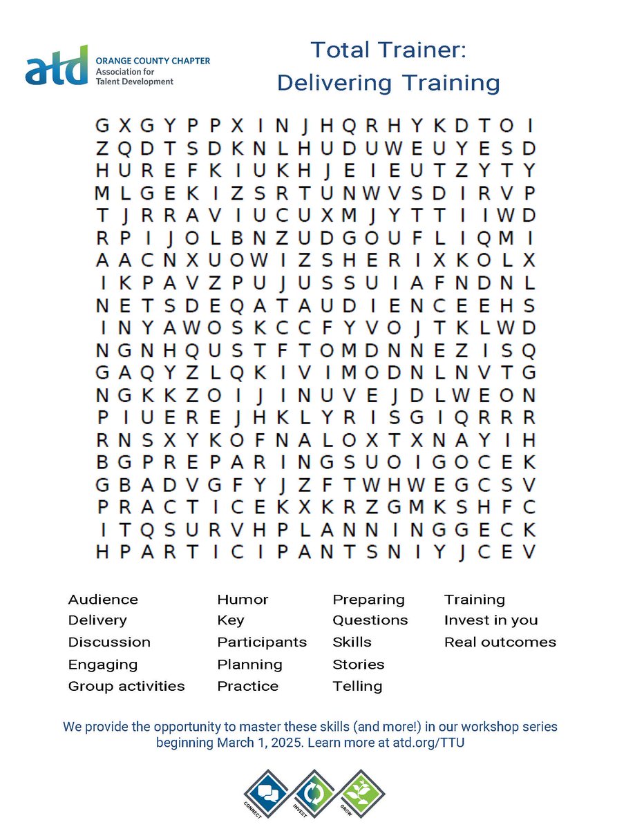 astdOC's tweet image. It&apos;s not #Strands, but we figured we&apos;d help you have a little fun at work on this, International #HaveFunAtWorkDay, with a Delivering Training themed word search. Let us know how you did in the comments!

#Invest in you. #Grow with us.