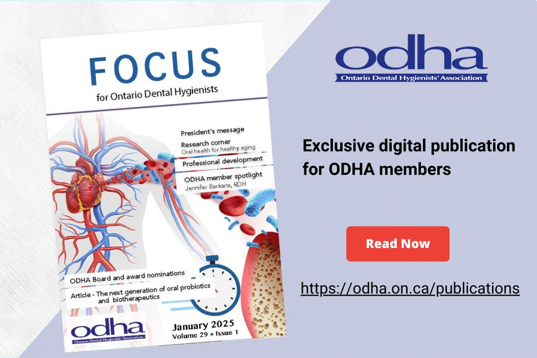 OntarioODHA's tweet photo. We’re excited to share the January issue of FOCUS, your exclusive member publication filled with valuable updates, research insights, and professional development opportunities. To read it, visit: https://t.co/V1F3ExAHLu

#RDH #memberbenefit #oralhealth https://t.co/TXUF0RC5EY