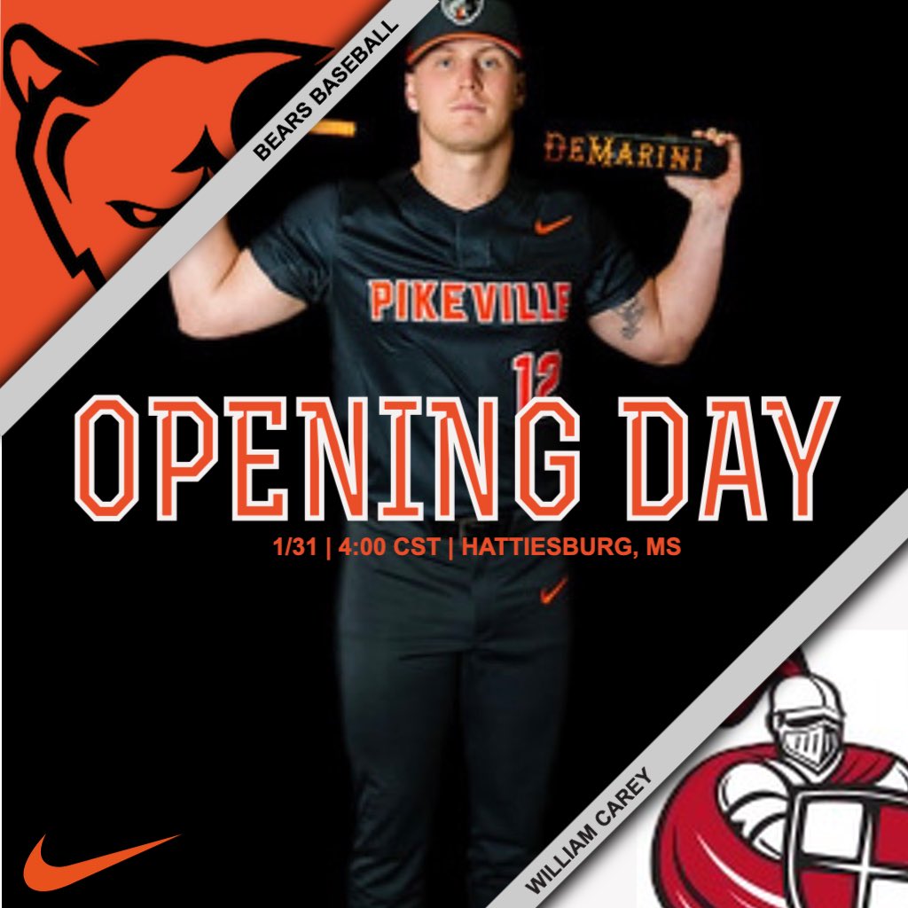 Bears Baseball (@upikebase) on Twitter photo It’s here OPENING DAY! Bears Baseball back in action in Hattiesburg, Mississippi taking on William Carey! 
First Pitch at 4pm Central Time. 
#climbthemountain 
<a href="/NAIABall/">NAIA Ball</a> It’s here OPENING DAY! Bears Baseball back in action in Hattiesburg, Mississippi taking on William Carey! 
First Pitch at 4pm Central Time. 
#climbthemountain 
<a href="/NAIABall/">NAIA Ball</a>
