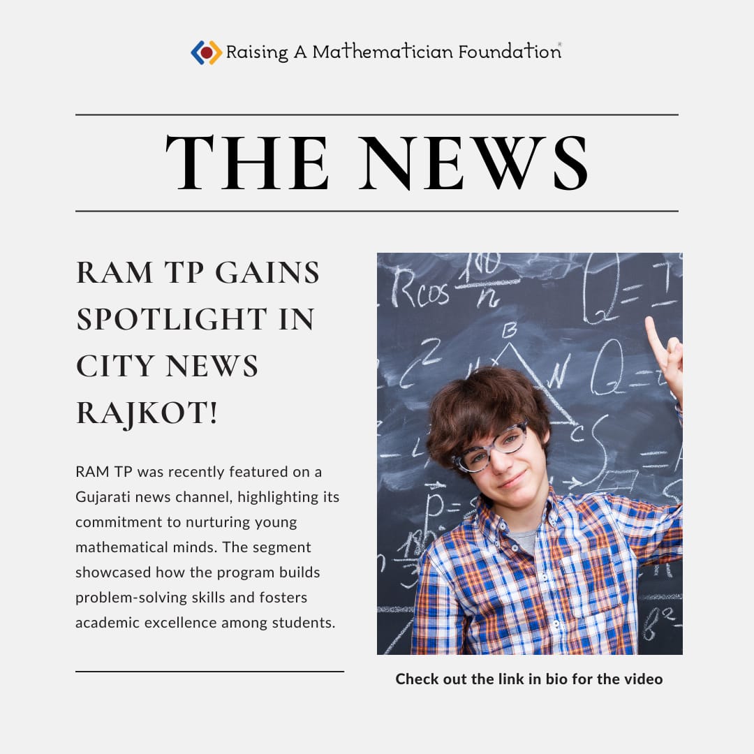 raisingamath's tweet image. #RAMTP was recently featured on a #GujaratiNews channel, highlighting efforts in nurturing young talents in Math. The coverage showcased the program's unique approach to building #ProblemSolving skills and academic excellence.
More details: raisingamathematician.com

#Mathcamp