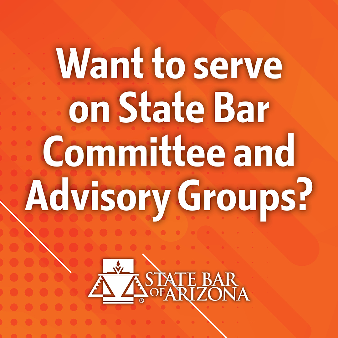 State Bar of Arizona (@azstatebar) on Twitter photo Now's your chance! The application process for State Bar Committee and Advisory Group appointments is now open. Have questions? E-mail taylor.jones@staff.azbar.org. Apply here: bit.ly/40F0sYK Now's your chance! The application process for State Bar Committee and Advisory Group appointments is now open. Have questions? E-mail taylor.jones@staff.azbar.org. Apply here: bit.ly/40F0sYK