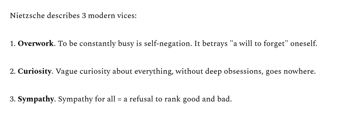 oldbooksguy's tweet image. Nietzsche describes 3 modern vices