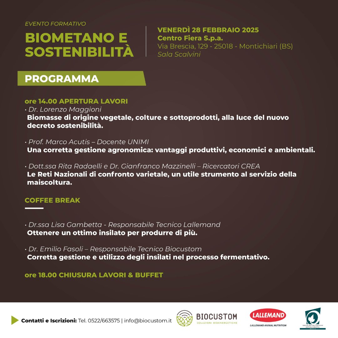 BiocustomSrl's tweet photo. Biocustom è lieta di invitarti all’evento “Biometano e Sostenibilità” il 28 Febbraio alle 14 a Montichiari, di cui trovi il programma dettagliato in allegato.
La partecipazione è gratuita.

Per iscrizioni:  Tel. 0522/663575 | info@biocustom.it.

Ti aspettiamo! https://t.co/nFPMvUtSGG
