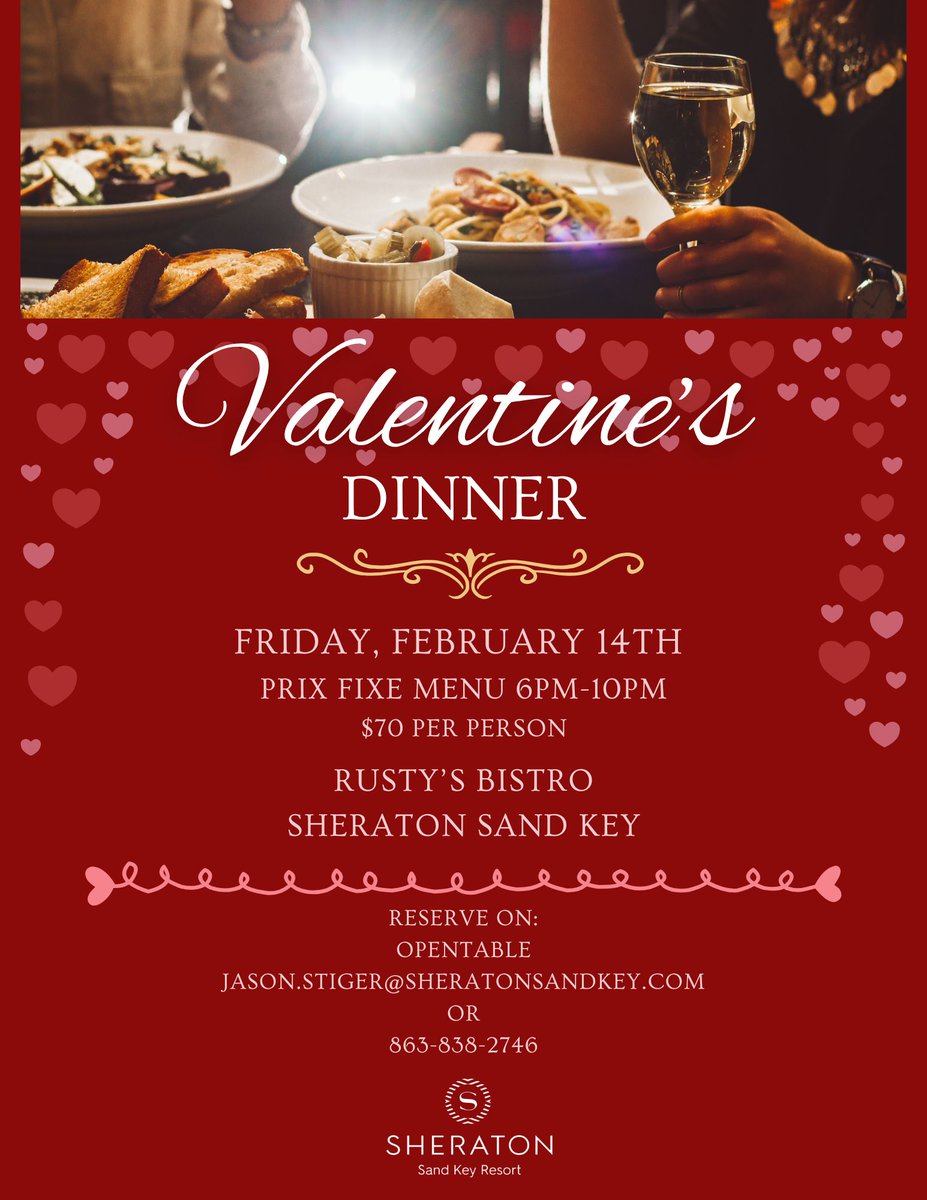Celebrate Love this Valentine's Day!

Visit Rusty's Bistro at Sheraton Sand Key Resort for an unforgettable evening filled with romance and exquisite flavors. Enjoy our specially crafted Prix Fixe Menu that’s sure to delight your taste buds and set the mood for an enchanting  ...