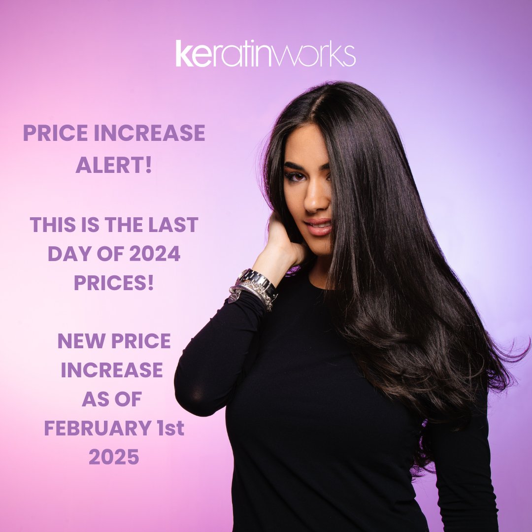 KeratinWorks's tweet image. 🚨 **Price Increase Alert!** 🚨 Our first update since Jan 2023! 📈 New prices start **Feb 1, 2025**—stock up now &amp;amp; lock in 2024 rates! ⏳🛍️ Don’t miss out! ❤️ #StockUpNow #KeratinTreatment #SalonEssentials #LuxuryHairCare #HairCareSale