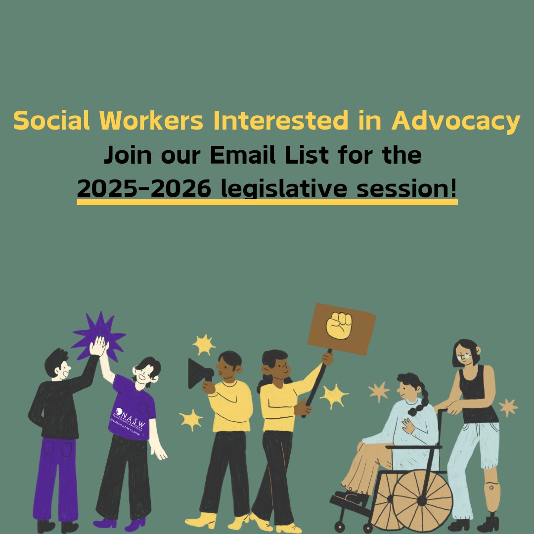 The start of the new legislative session in Massachusetts means a new email list to get involved! 🤝 Join our Social Workers Interested in Advocacy List for the 2025-2026 legislative session. ➡️Click the link [forms.gle/Y13Y5GCCjb5UiR…]

#SocialWorkers #Advocacy #SocialWork