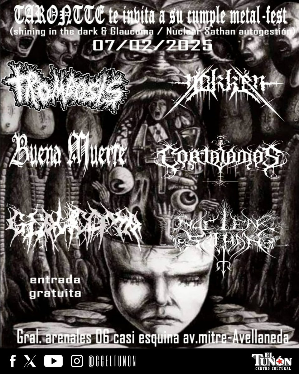 #MetalFest en #ElTuñón 🎸🤟🏼

📢Viernes 7/2
🕘21Hs
🎟️Entrada libre y gratuita 
📍Arenales N°6 / Casi Esq. Av. Mitre, Avellaneda Centro.