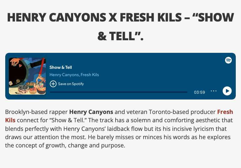 URBNET (@urbnet) on Twitter photo Brooklyn-based rapper <a href="/HenryCanyons/">Henry Canyons</a> and veteran Toronto-based producer <a href="/freshkils/">Fresh Kils</a> connect for “Show & Tell.” thewordisbond.com/top-submission… <a href="/thewordisbond/">The Word Is Bond</a> Brooklyn-based rapper <a href="/HenryCanyons/">Henry Canyons</a> and veteran Toronto-based producer <a href="/freshkils/">Fresh Kils</a> connect for “Show & Tell.” thewordisbond.com/top-submission… <a href="/thewordisbond/">The Word Is Bond</a>