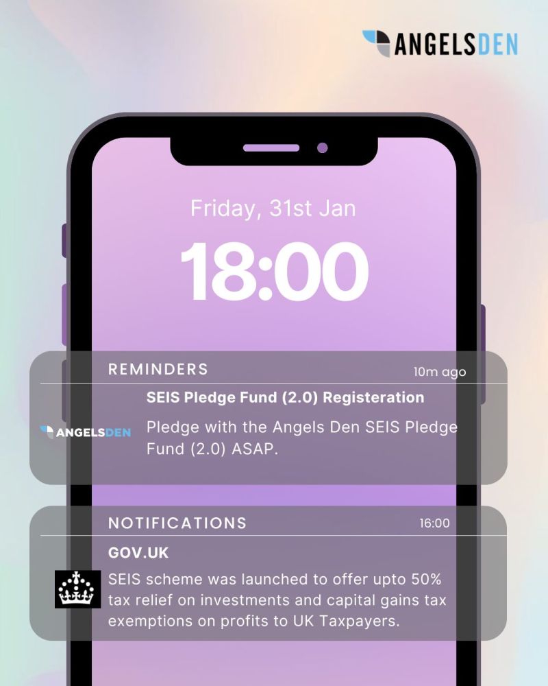 Angels Den is now accepting pledges for its flagship Pledge Fund 2.0 With SEIS tax relief, UK taxpayers can claim up to 50% tax relief &amp; benefit from capital gains tax exemptions on profits. Register your pledge today &amp; book a call - lnkd.in/eH6T2vyG