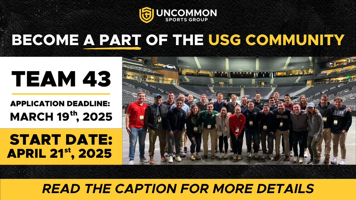uncommonsg's tweet photo. Applications for Team 43 are now open! 🌟 Complete 8 weeks at USG Academy and celebrate with an all-expenses-paid Impact Weekend! ✨
🔗 Apply now: https://t.co/o5HmV7K0gV
📅 Deadline: March 19, 2025
🏆 Start Date: April 21, 2025
#impactweekend #leaders #sportsindustry #team https://t.co/xrXUusshJq